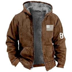 Sweatjacke Herren Ohne Kapuze Übergangsjacke Herren Leder Jacken Herren Revers Usa Flaggendruck Fleecejacke Fleece Futter Thermo Winterjacke Mit Reißverschluss Arbeit Jacke Herren (Armeegrün, 7Xl) von RMBLYfeiye