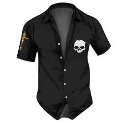 T-Shirt Herren Compression Shirt Haiwaii Hemd Reverskragen Ethnic Druck Henley Shirt Knopfleiste Totenkopf Shirt Trachtenhemd Shirt Herren (Schwarz, 4XL) von RMBLYfeiye