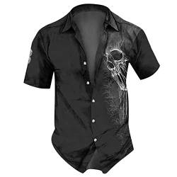 T Shirt Herren Schwarz Hemd Halterung Herren T Shirts Männer Reverskragen Ethnic Druck Henley Shirt Knopfleiste Totenkopf Shirt Trachtenhemd T-Shirt Herren (Schwarz, M) von RMBLYfeiye