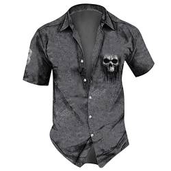 T Shirt Langarm Herren Hemd Leinen Herren Sport Herren Reverskragen Ethnic Druck Henley Shirt Knopfleiste Totenkopf Shirt Trachtenhemd Laufshirt Herren (Grau, XL von RMBLYfeiye