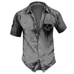 T-Shirt Weiß Herren Herren Hemd Kurzarm Herren Shirts Reverskragen Druckknopf Totenkopf Drucken Hemd Kurzarm Regular Fit Arbeitshemd Locker Sommerhemd Herren Polohemd (Schwarz, XXL) von RMBLYfeiye