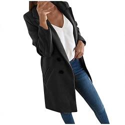 Zweiteiler Damen Sommer Übergangsjacke Damen Lang Winter Jacke Damen Übergangsmantel Damen Herbstrevers Zweireiher Einfarbig Longblazer Elegant Blazer Lang Leichte Festlich Blazerjacke Schwarz Xxl von RMBLYfeiye