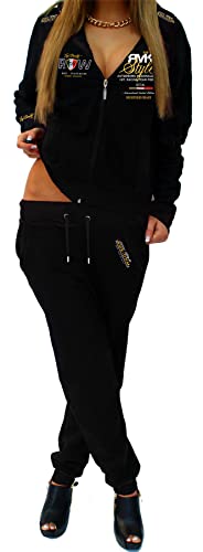 RMK Damen Jogginganzug Trainingsanzug Hose Jacke Streetwear Hausanzug Fitnessanzug A.2258 (38, Schwarz-Gold) von RMK