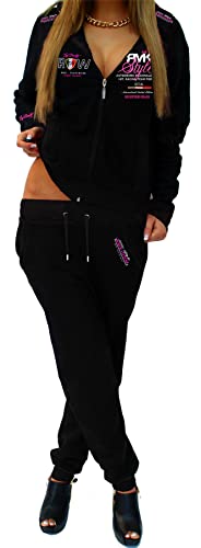 RMK Damen Jogginganzug Trainingsanzug Hose Jacke Streetwear Hausanzug Fitnessanzug A.2258 (40, Schwarz-Pink) von RMK