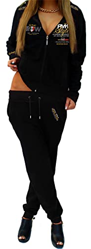 RMK Damen Jogginganzug Trainingsanzug Hose Jacke Streetwear Hausanzug Fitnessanzug A.2258 (44, Schwarz-Gold) von RMK