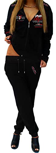 RMK Damen Jogginganzug Trainingsanzug Hose Jacke Streetwear Hausanzug Fitnessanzug A.2258 Schwarz-Rot 36 (XS) von RMK