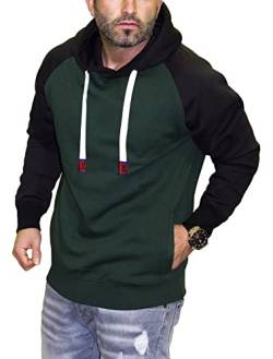 RMK Herren Basic Kapuzenpullover Sweatjacke Pullover Uni Hoodie mit Kapuze Sweatshirt P.04 Dunkelgrün-Schwarz L von RMK