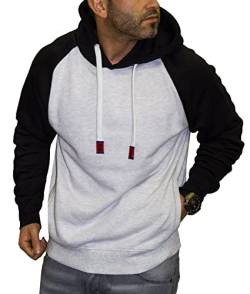 RMK Herren Basic Kapuzenpullover Sweatjacke Pullover Uni Hoodie mit Kapuze Sweatshirt P.04 Grau-Schwarz M von RMK