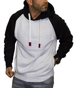 RMK Herren Basic Kapuzenpullover Sweatjacke Pullover Uni Hoodie mit Kapuze Sweatshirt P.04 Grau-Schwarz XL von RMK