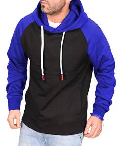 RMK Herren Basic Kapuzenpullover Sweatjacke Pullover Uni Hoodie mit Kapuze Sweatshirt P.04 Schwarz-Blau 3XL von RMK