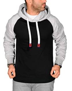 RMK Herren Basic Kapuzenpullover Sweatjacke Pullover Uni Hoodie mit Kapuze Sweatshirt P.04 Schwarz-Grau XL von RMK