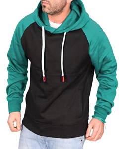 RMK Herren Basic Kapuzenpullover Sweatjacke Pullover Uni Hoodie mit Kapuze Sweatshirt P.04 Schwarz-Petrol XXL von RMK