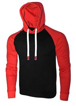 RMK Herren Basic Kapuzenpullover Sweatjacke Pullover Uni Hoodie mit Kapuze Sweatshirt P.04 Schwarz-Rot L von RMK