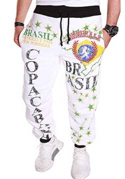 RMK Herren Hose Jogginghose Trainingshose Sporthose Fitnesshose Sweatpants Brasilien Brazil H.1027 (L, Weiß) von RMK