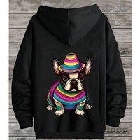 RMK Hoodie Damen Pullover Basic Pulli Kapuzenpullover Seitentaschen Hund Mexico Französische Bulldogge Print von RMK