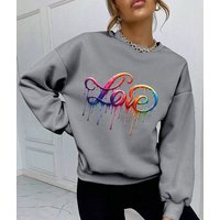 RMK Rundhalspullover Damen Pulli Pullover Hoodie Longsleeve Oversize Loose Fit Liebe mit "Love" Print, Rundhals Ausschnitt von RMK