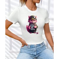 RMK T-Shirt Damen Shirt kurzarm Rundhals "Cat Katze mit Joypad Nerds Gamer" in Unifarbe, mit lizenziertem Originaldesign von RMK