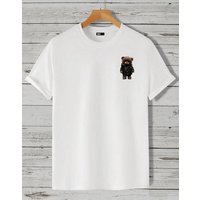 RMK T-Shirt Herren Shirt Rundhals Basic Druck (Teddybär Sonnenbrille Lederjacke) in Unifarbe, mit lizenziertem Print, aus Baumwolle von RMK