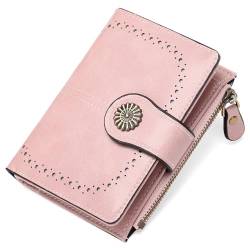 RNIEGA Damen-Geldbörse aus Leder, klein, mit Reißverschluss, Kreditkartenfach mit Ausweisfenster, Pink von RNIEGA
