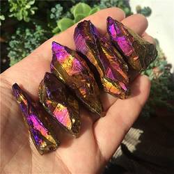 RNUMLIGH 5 Stück schöne bunte Galvanik-Kristall-Originalsteine, Naturkristall-Erz-Proben-Stein-Ornamente, Anhänger, DIY als Geschenk, NaturalReiki-Dekoration ZoCzkgzd (Color : Purple Gold) von RNUMLIGH