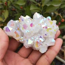 RNUMLIGH Natürliche weiße Kristallgruppe, galvanisierter Engel-Aura-Quarzstein, bunter Punkt, Heimdekoration ZoCzkgzd (Size : 60-80g) von RNUMLIGH