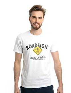 ROADSIGN Australia Herren T-Shirt mit Rundhalsausschnitt & Logo-Aufdruck, 100% Baumwolle Weiss | L von ROADSIGN