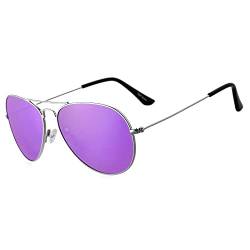 ROCF ROSSINI Polarisierte Pilotenbrille Damen Verspiegelt Piloten Sonnenbrille Herren Retro-Brillen Unisex UV400 Schutz mit Box (Silber/Lila) von ROCF ROSSINI