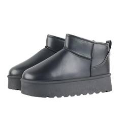 ROCHI FASHION Damen Plateau-Mini-Stiefel, knöchelhoch, zum Reinschlüpfen, rutschfest, mit Kunstfell gefüttert, warme Winterstiefel, Schwarz (Black Pu), 39 EU von ROCHI FASHION