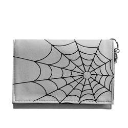 Geldbörse Lustige Moderne Rock Motive Damen Kinder Unisex Börsen Geldbeutel Portemonnaie Kunstleder Münzfach Slim Wallet mit Kette (Weiße Kunstleder Geldbörse mit Aufgedrucktem Schwarzen Spinnennetz) von ROCK DADDY Estd 2000 ROCK HARD CLOTHING