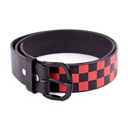 Punk Canvas Checkerboard Gürtel Männer Frauen Jeans Metallschnalle Karierte Gürtel Mode Street Style Schachbrett Lässig Karierter Bekleidungszubehör Streetwear Mode Belt (100cm, Karo Schwarz Rot) von ROCK DADDY Estd 2000 ROCK HARD CLOTHING