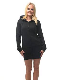 ROCK-IT Apparel® Damen Sweatkleid mit Reißverschluss und Kapuze - Zip Hoodie Damen - Kapuzenpullover Zipper - Kapuzenjacke Kleid - Größe XS-XXL - Schwarz - hochwertig und sehr Soft M von ROCK-IT Apparel