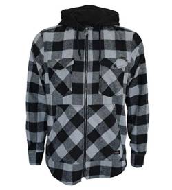 ROCK-IT Apparel® Herren Flanellhemd mit Kapuze Langarm Holzfällerhemd Karohemd Premium Freizeithemd Shirt kariert Größen S-5XL Made in Europe Grau/Schwarz S von ROCK-IT Apparel