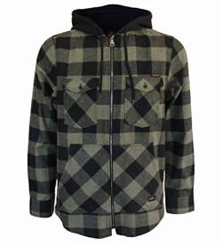 ROCK-IT Apparel® Herren Flanellhemd mit Kapuze Langarm Holzfällerhemd Karohemd Premium Freizeithemd Shirt kariert Größen S-5XL Made in Europe Olive Grün/Schwarz S von ROCK-IT Apparel