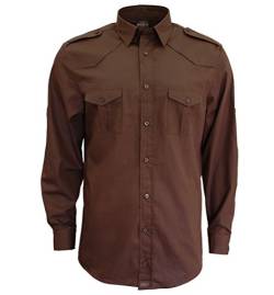 ROCK-IT Apparel® Herren Hemd Langarm US-Hemd Military Look Worker Hemd Worker Shirt Freizeit Made in Europa Größen S-5XL Farbe Braun Small von ROCK-IT Apparel