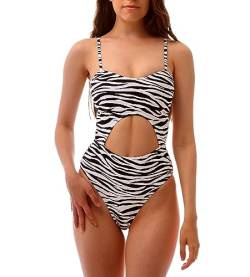 ROCK-IT Apparel Badeanzug Damen I Bauchweg durch High Waist I Push up I One Piece Cutout Monokini I Zebra Muster I Einteiler Damen I Träger verstellbar I Hoher Beinausschnitt I Badeanzüge XXL von ROCK-IT Apparel