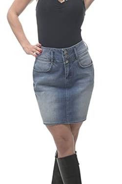 ROCK-IT Apparel Damen Jeansrock - Figurbetont hohe Taille - Jeansstoff Weich und elastisch - Gehschlitz hinten - Größen 34-42 - Farbe Blau 34 von ROCK-IT Apparel
