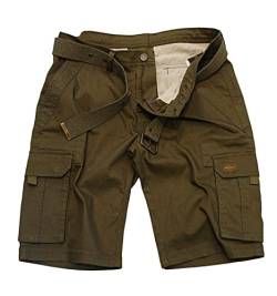 ROCK-IT Apparel Herren Cargoshorts mit Gürtel Vintage Bermuda Short mit 6 Taschen zum verschließen Männer Kurze Sommer Hose - Größen S-5XL - Olive Grün XXL von ROCK-IT Apparel