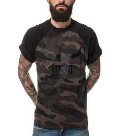 ROCK-IT Apparel Herren T-Shirt Black Logo Camouflage Raglan Kurzarm T-Shirt Rundhals 100% Baumwolle Größen S-5XL Farbe Dark Camo 3XL von ROCK-IT Apparel