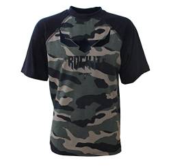 ROCK-IT Apparel Herren T-Shirt Black Logo Camouflage Raglan Kurzarm T-Shirt Rundhals Premium Qualität 100% Baumwolle mit Logo Print S-5XL Farbe Dark Camo 3XL von ROCK-IT Apparel