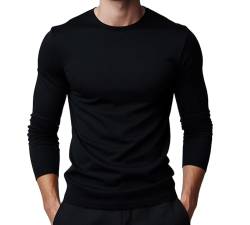 ROCK-IT Apparel Longsleeve Heavy Basic Herren T-Shirt Langarm Premium Rundhals Männer Shirt 100% Baumwolle Größen S-5XL Regular Schnitt Schwarz L von ROCK-IT Apparel