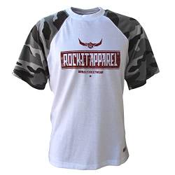 ROCK-IT Apparel Raglan Contrast T-Shirt Kurzarm Premium Rundhals Shirt für Herren 100% Baumwolle Vintage Bikershirt Größen S-5XL Regular Schnitt Farbe Camo Grau/Weiß XXL von ROCK-IT Apparel