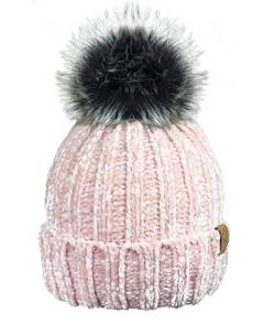 ROCKJOCK R80 Damen-Mütze aus weichem Chenille mit wärmendem Teddy-Fleece und abnehmbarem Kunstpelzbommel von ROCKJOCK