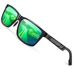 ROCKNIGHT HD Polarisierte Sonnenbrille, UV-Schutz, Wandern, Angeln, Reisen, verspiegelt, grüne Sonnenbrille, Metallrahmen, für Herren von ROCKNIGHT