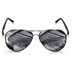 ROCKNIGHT Polarisierte Piloten-Sonnenbrille für Männer und Frauen, Metallrahmen, flache Oberseite, leichte silberne verspiegelte Gläser, UV400 für den Außenbereich von ROCKNIGHT