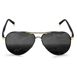 ROCKNIGHT Unisex-Erwachsener Polarisierte Flieger-Sonnenbrille Metall Flat Top Sonnenbrille Leichtbau Driving Uv400 Außen Mittel Golden Black Frame/Grau Lens (Nicht Mirror) von ROCKNIGHT