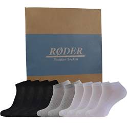 RØDER 10 Paar Sneaker Socken Damen & Herren Schwarz & Weiß Grau Baumwolle Weich & Elastisch - Keine Naht - Kurze Socken Sneakersocken (35-38, Mix(4xSchwarz/4xWeiß/2xGrau) von RØDER