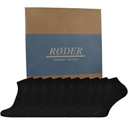 RØDER 10 Paar Sneaker Socken Damen & Herren Schwarz & Weiß Grau Baumwolle Weich & Elastisch - Keine Naht - Kurze Socken Sneakersocken (35-38, Schwarz) von RØDER