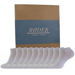 RØDER 10 Paar Sneaker Socken Damen & Herren Schwarz & Weiß Grau Baumwolle Weich & Elastisch - Keine Naht - Kurze Socken Sneakersocken (35-38, Weiß) von RØDER