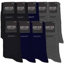 RØDER Premium Business Socken Herren 9er Pack Elastische, bequeme schwarze Herrensocken mit Komfortbund(43-46, Grau) von RØDER