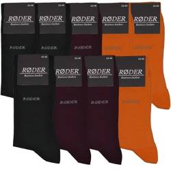 RØDER Premium Business Socken Herren 9er Pack Elastische, bequeme schwarze Herrensocken mit Komfortbund (39-42,Rot) von RØDER